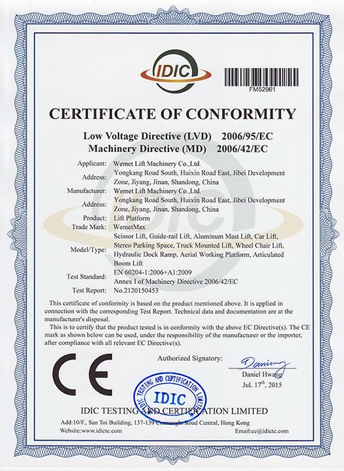 Nos produits bénéficient d'une assurance qualité et nous sommes honorés d'obtenir ce certificat, c'est la reconnaissance de la qualité de nos produits fabriqués par la Chine et la responsabilité de nos clients du monde entier.